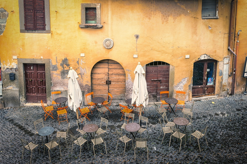 mediteran, downtown, still life, 5K, town, seating, seat, building exterior, black, food and drink, table, restaurant, parasol, no people, door, building