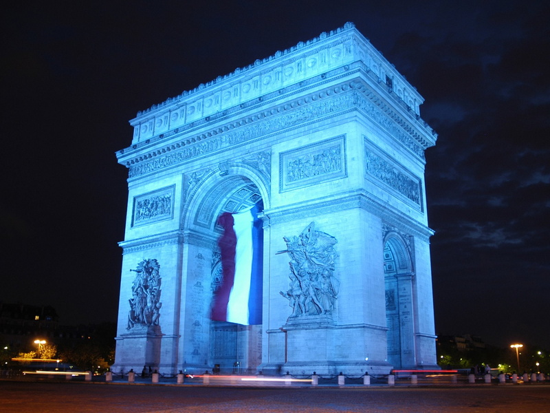 Arc De Triomphe, Paris, Night, Monument, 1080P, Flag Of France, France, Monuments, Blue