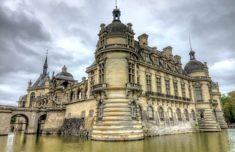 1080P, France, lake, Chateau de Chantilly, castle