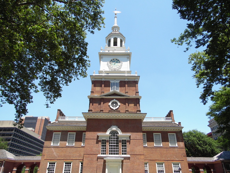 usa, engineering, day, minute hand, time, built structure, design, exterior, city, tree, colonial, philadelphia, spirituality, spire, pennsylvania, place of worship