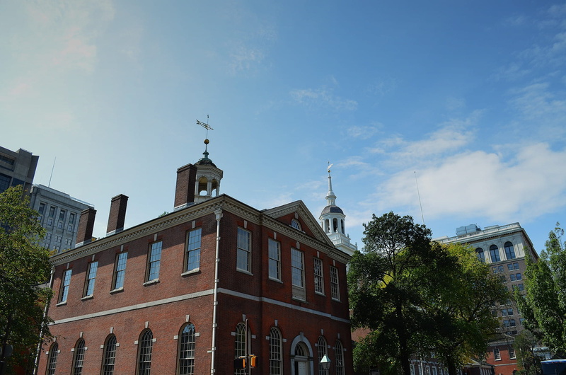 city, the past, sky, architecture, Independence Hall, History, Philadelphia, building, low angle view, landmark, historic, belief, no people, day, structure