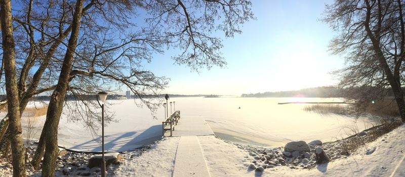 outdoors, beauty in nature, sundsberg, finland, ice, tree, sun, winter, helsinki, cold temperature, snow, sky, day, no people, nature, plant, lake, benches