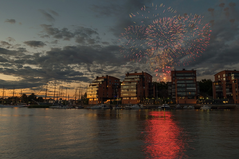 evening, illuminated, building exterior, waterfront, night, finnish, sky, clouds, afterglow, buildings, fireworks, landscape, outdoors, firework display
