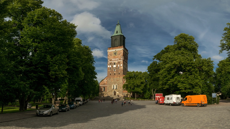 architecture, church, medieval, spire, tree, old, tall - high, turku, transportation, religion, built structure, day, 8K, summer, belfry, land vehicle