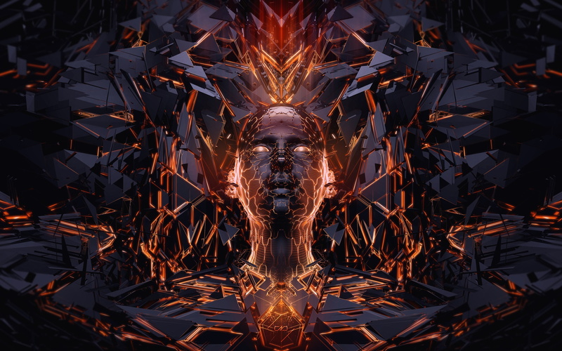 2K, digital composite, day, motion, front view, 3D, head, creativity, no people, nature, pattern, fire face, orange color, close-up, representation, fountain