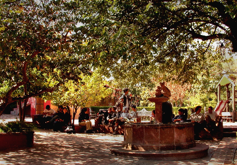 hotel, park - man made space, human, mexico, san miguel de allende, nature, shade, tree, art and craft, built structure, girl, day, 2K, representation