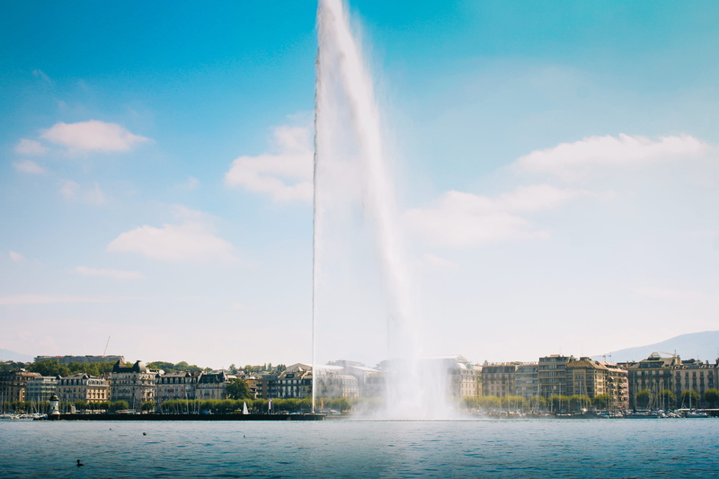 cloud - sky, travel destinations, nature, 2K, spraying, architecture, water, vapor trail, beautiful, no people, city, cityscape, blue, geneva, serenity