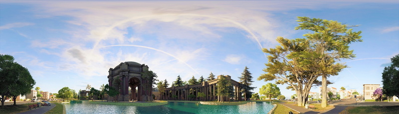 architecture, water, nature, rainbow, 4K, watch dogs 2 4k download images for pc, tree, sky, panoramic, outdoors, sculpture, day, no people, building exterior