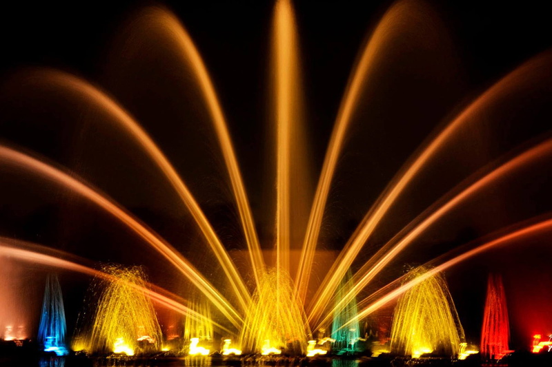 nature, rainbow, architecture, no people, built structure, glowing, long exposure, water, travel destinations, park, tourism, falls, motion, illuminated