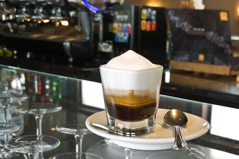 coffee, bar, drinking glass, hot drink, freshness, indoors, close-up, glass, food and drink, crockery, no people, coffee - drink, focus on foreground, frothy drink