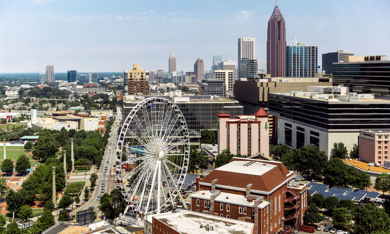 skyscraper, nature, ferris wheel, the sky, house, Atlanta, s, wheel, North, arts culture and entertainment, tall - high, modern, office building exterior