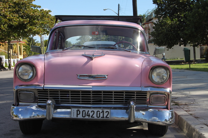 stationary, parked, concrete, pink, gray, cuba, plant, headlight, retro styled, architecture, car, mode of transportation, sunlight, automotive, city, day