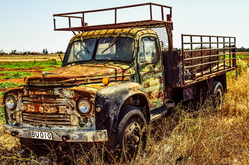 abandoned, motor vehicle, grass, agriculture, vehicle, dodge, 5K, rural, countryside, transportation, no people, obsolete, sky, broken, plant, rusty, metal