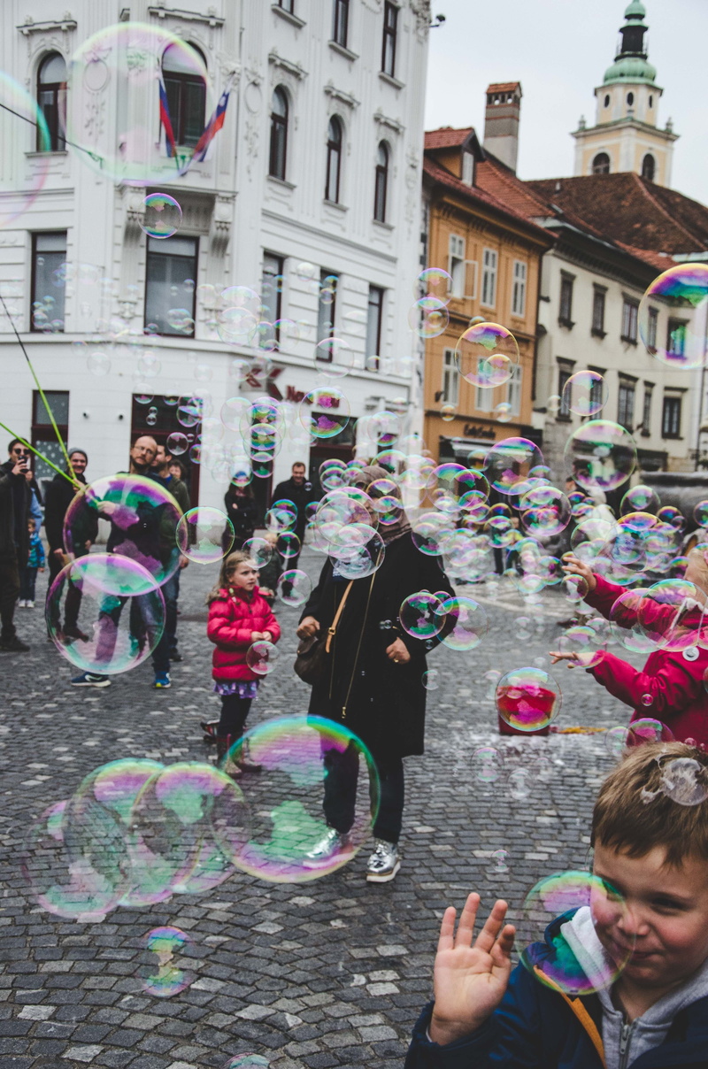 4K, kid, slovenia, group, men, bubble wand, crowd, city, clothing, road, real people, ljubljana, footwear, built structure, building exterior, helmet