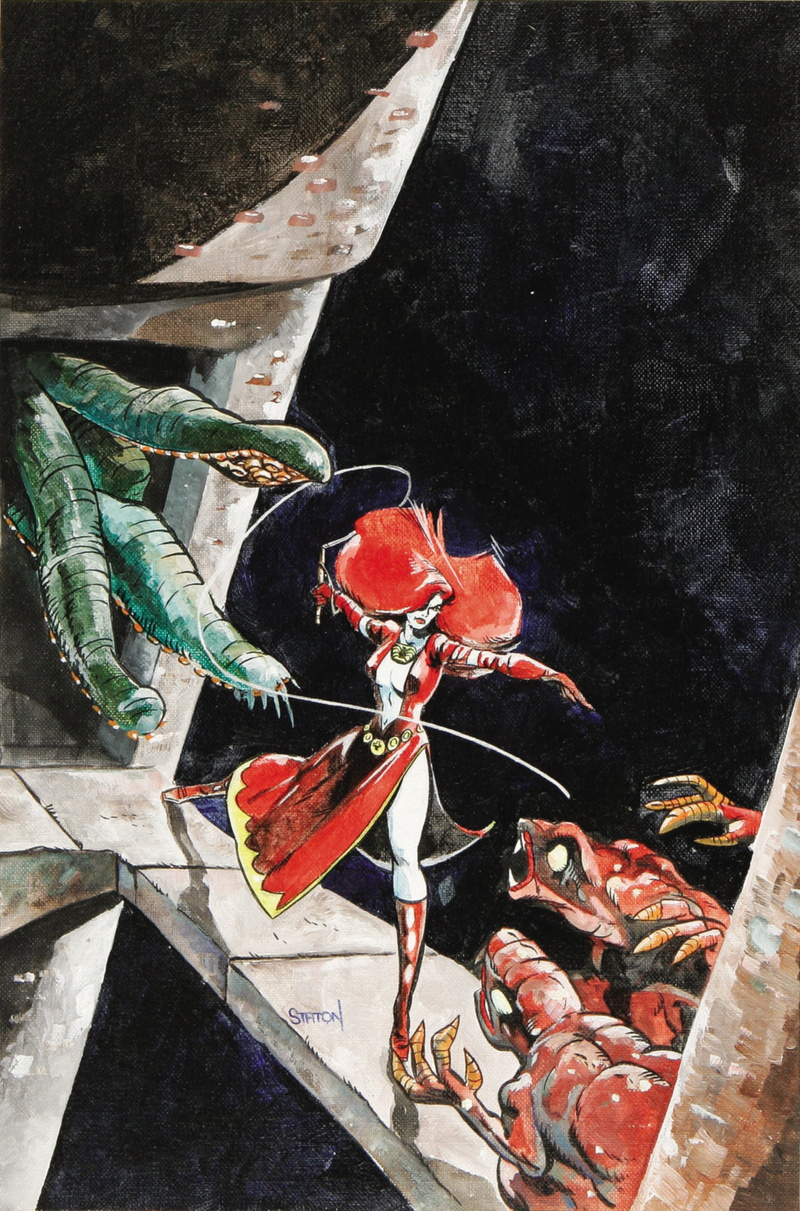 tentacles, whips, Joe Staton, Pulp Magazine, 1080P, redhead, women, creature