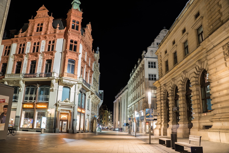 night, built structure, city, street, building, architecture, window, lighting equipment, 5K, building exterior, street light, illuminated, outdoors, travel destinations