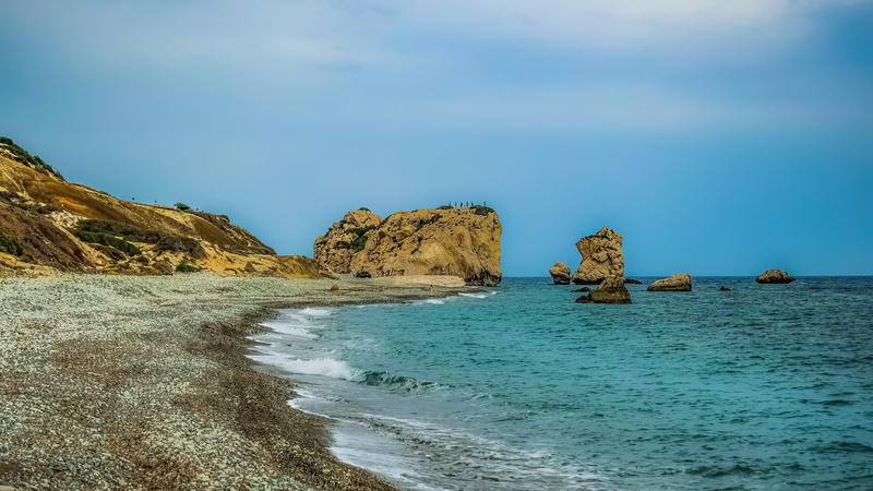 shore, travel, motion, stack rock, aphrodites rock, wave, 5K, rock formation, scenery, sky, rocky coast, rock, water, solid, idyllic, cyprus, outdoors