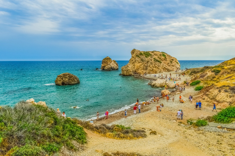 tranquility, beach, aphrodites rock, real people, nature, 5K, sky, holiday, rock - object, shore, landscape, group of people, coast, travel, beauty in nature