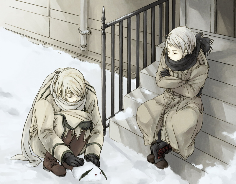 prussia, stairways, snow, rabbits, russia, axis, powers, hetalia, winter, animals, 1080P, bunnies