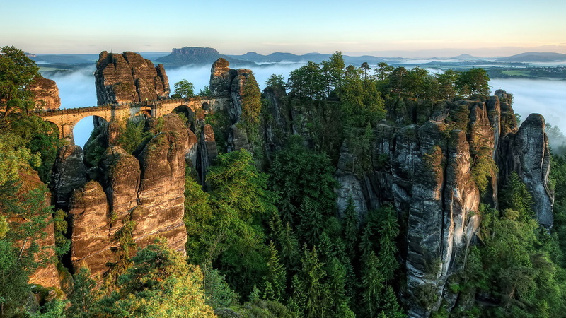 beauty in nature, Saxonian Swiss, rock formation, plant, no people, travel destinations, 1080P, scenics - nature, day, formation, environment, Green, rock