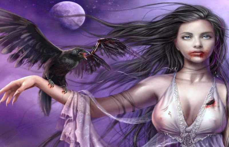 moon, purple, blood, 720P, gothic, fantasy, crow, hd