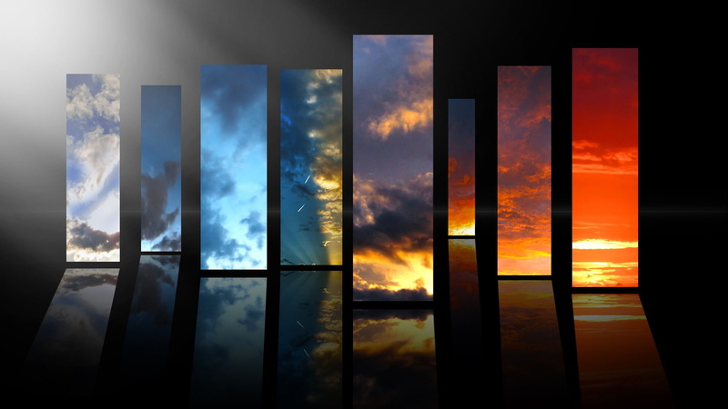 hd, digital/artwork, windows, painting, panel, 1080P, sunset, clouds, golden, hour