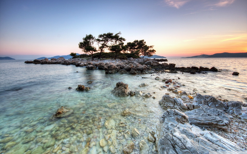 landscape, sunset, 2K, sunlight, island, Croatia, sky, water, nature