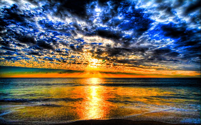 ocean, 3d and abstract, show, sunset, colorful, blue, direction, reflection, beach, 1080P