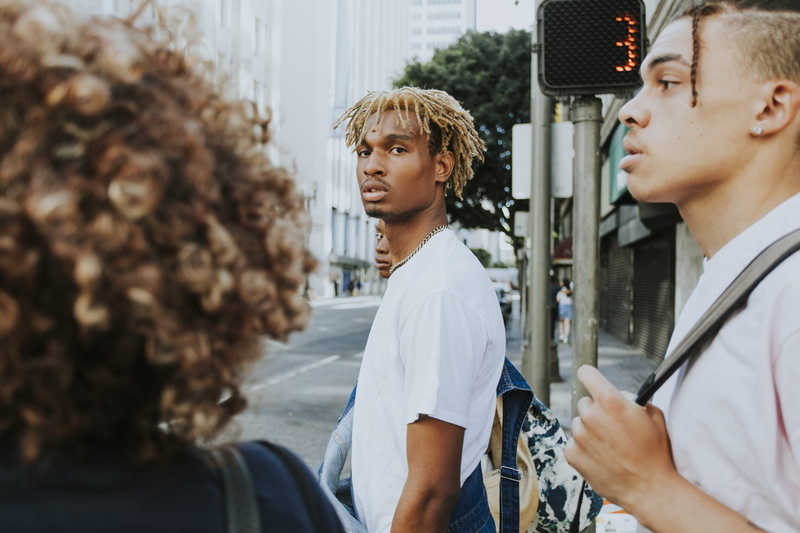 latino, pedestrian, mixed race, street, 4K, real people, young men, overall, travel, urban, road, junction, looking, lifestyles, los angeles, tee, standing
