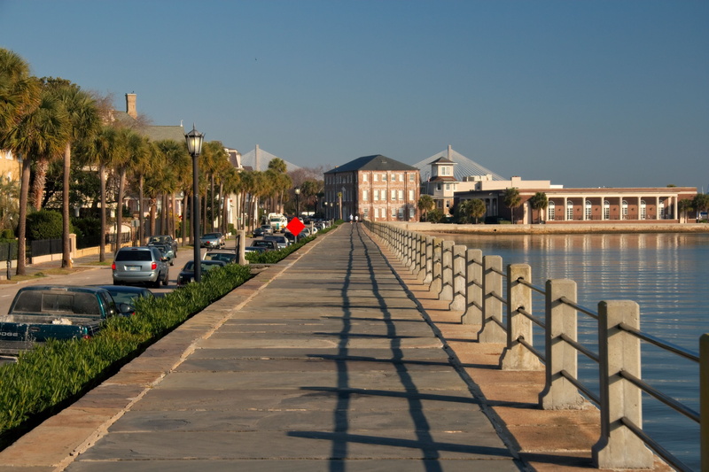 built structure, trees, south carolina, mode of transportation, homes, diminishing perspective, outdoors, water, no people, alley, bay, plants, clear sky