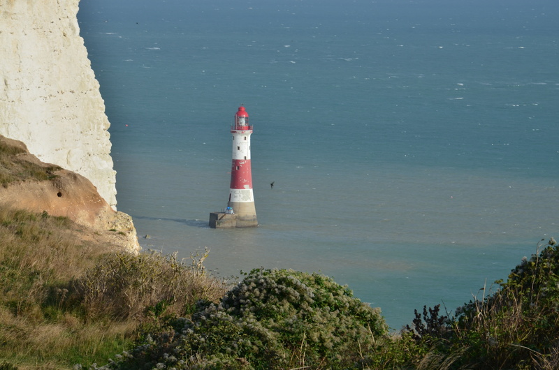 east sussex, scenics - nature, beachyhead lighthouse, guidance, tranquility, chalk cliffs, direction, security, outdoors, plant, built structure, green