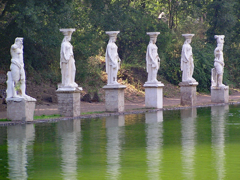 female likeness, italy, reflection, memorial, art, history, mirroring, Tivoli, Villa Adriana, antiquity, outdoors, HadrianS Villa, nature, 1080P, archaeological site
