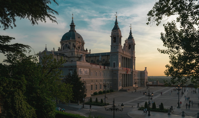 travel destinations, white, spain, madrid, old town, religion, church, travel, belief, architecture, plant, sky, building, tree, cathedral, sunset, near