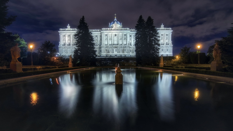 the city, night, Royal Palace, 2K, Madrid