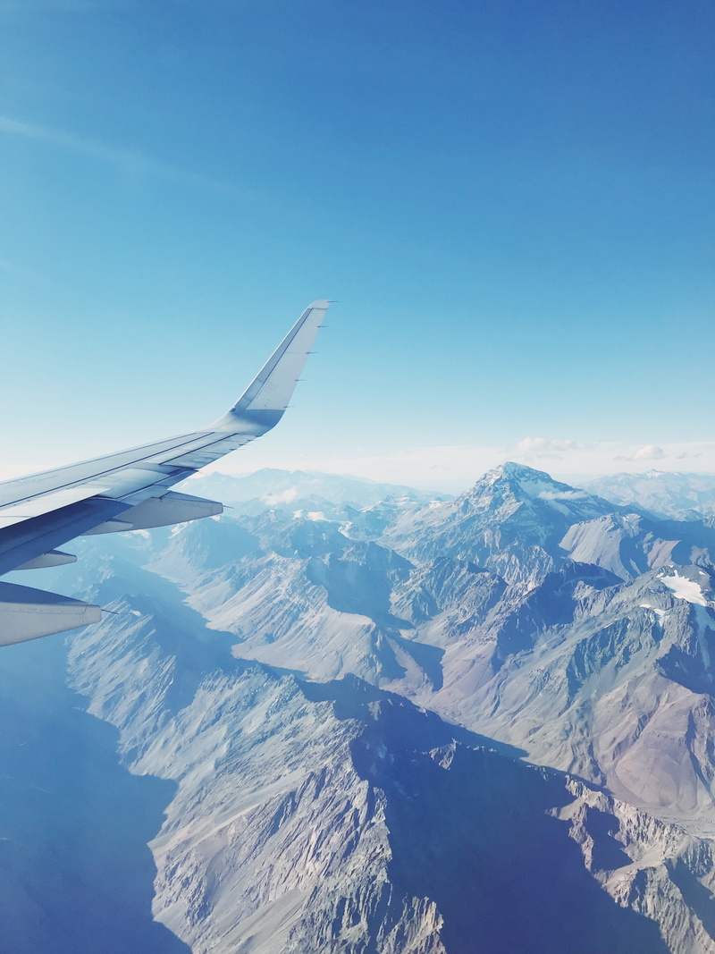 transportation, no people, mountains, landscape, outdoors, sky, mountain range, dom, beauty in nature, snow, air, aircraft wing, aerial, chile, view, nature