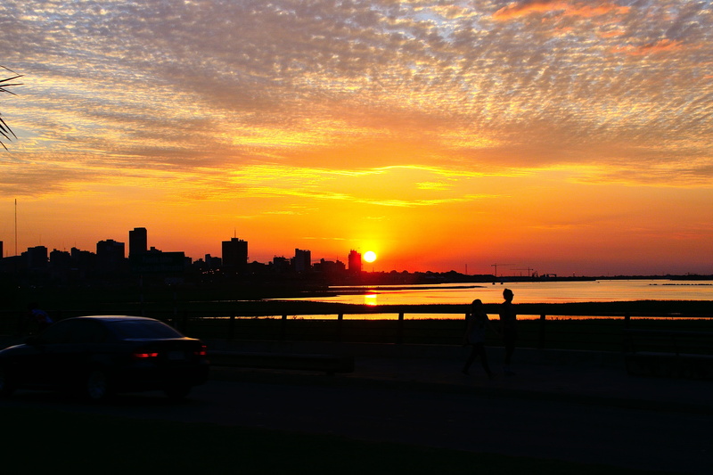 architecture, riverside, built structure, water, silhouette, horizon, sky, cityscape, city, scenery, outdoors, costanera, nature, transportation, romantic sky