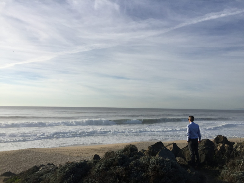 waves, la costanera, outdoors, horizon over water, ocean, horizon, cloud - sky, coast, rear view, leisure activity, sky, men, california, land, montara beach