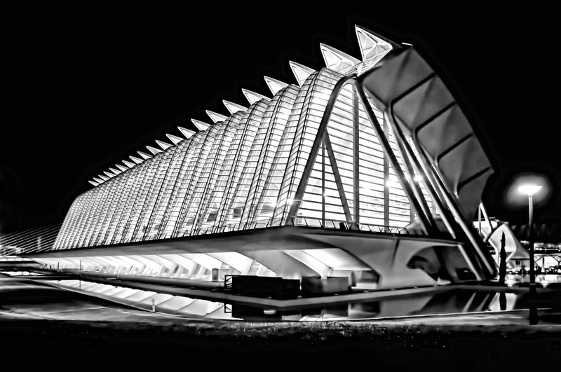 illuminated, pattern, valencia, spain, architecture, car, city of arts and sciences, futuristic, 1080P, luxury, built structure, no people, low angle view
