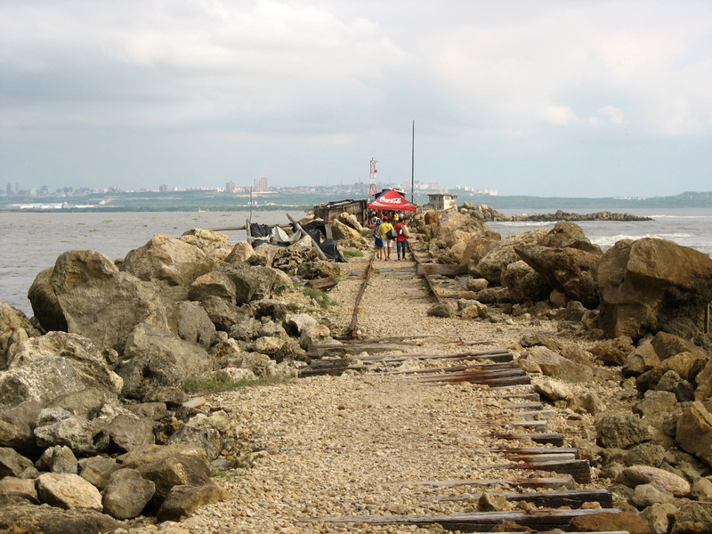 water, rock, Barranquilla, nature, pier, sky, men, Bocas de Ceniza, land, day, groyne, oriental, full length, Colombia, solid, one person, public domain