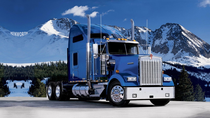 winter, freight, blue, 1080P, truck, Kenworth, nature, Trucks, cold temperature, outdoors, snowcapped mountain, day, mountain range, sky, land vehicle