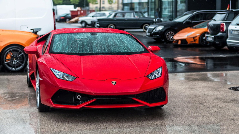 michal, lamborghini, 1080P, huracan, standing, red, season, cars, rainy