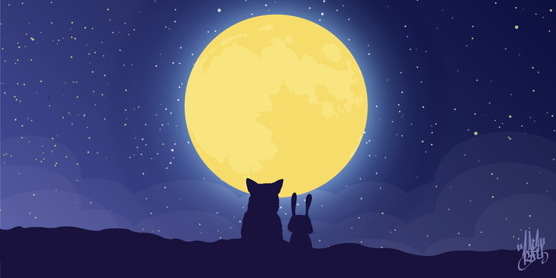 Stars, Rabbit, La La Land, Fox, 4K, Moon