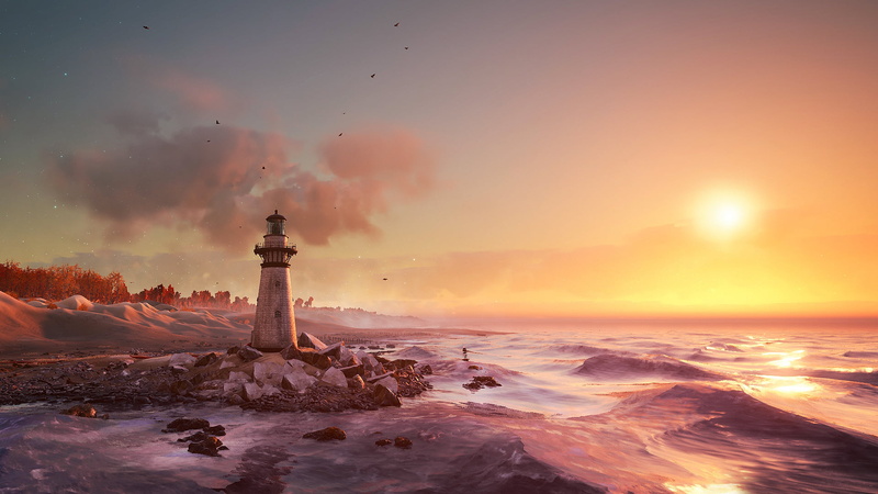 sea, Unreal Engine 4, CGI, lighthouse, 1080P, 3D, digital art, landscape