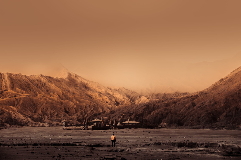 surrounded, building, indonesium, color, scenics - nature, blade runner, leisure activity, tranquil scene, lake, outdoors, sepia, backpacker, environment
