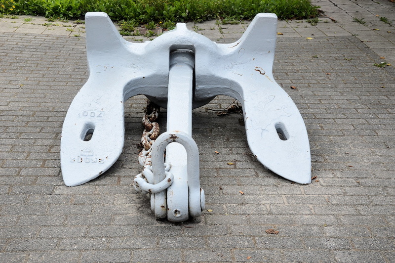 nautical, wall - building feature, work tool, support, footpath, old, port, anchor, marine, high angle view, iron, mud weight, mighty, outdoors, weight