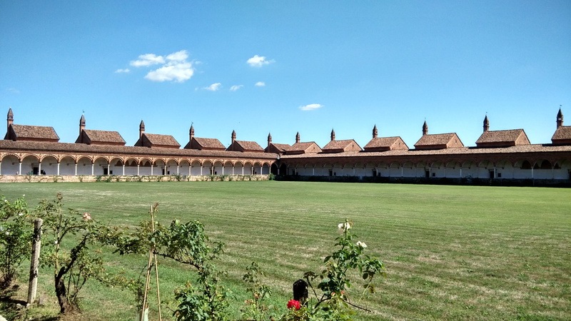 accommodation monks, sky, group of people, history, building, nature, cloud - sky, pavia, chartreuse, built structure, lifestyles, travel destinations
