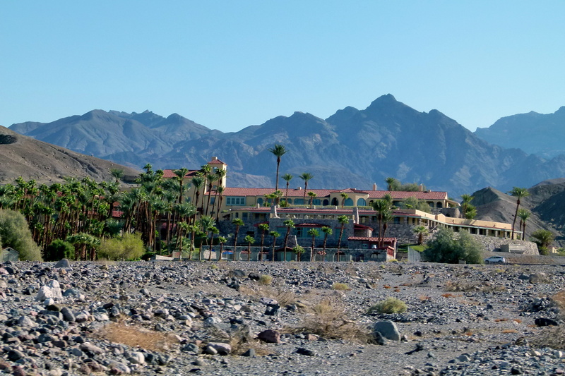 scenery, southwest usa, desert, built structure, sky, beauty in nature, california, outdoors, landscape, blue, architecture, furnace creek inn, dry, building