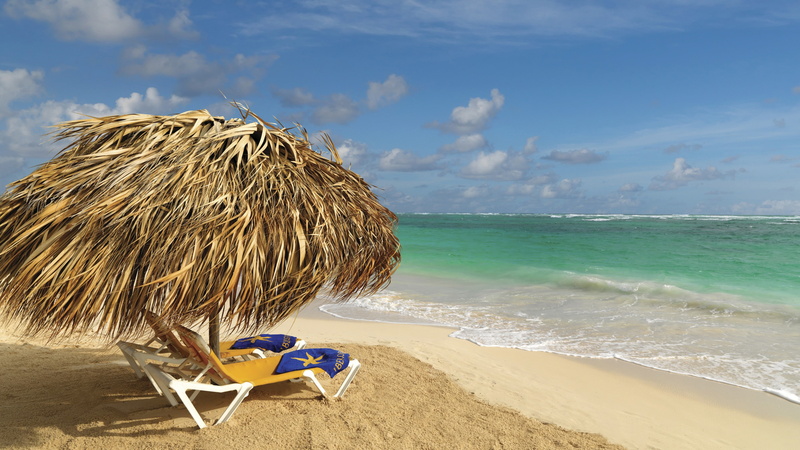 sunbed, seashore, near, two, Iberostar Grand Rose Hall, Best Hotels of 2017, travel, brown, ocean, beach, chairs, Best beaches of 2017, 4K, lounge, sea