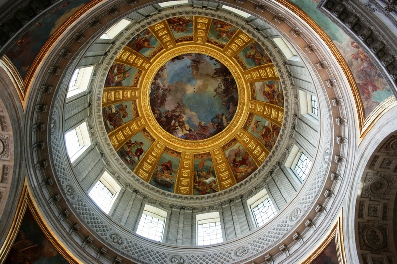 building exterior, architecture, building, spirituality, built structure, mural, fresco, ceiling, invalides, low angle view, paris, dome, cupola, belief