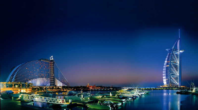 Jumeirah Beach Hotel, Dubai, 2K, 4K, Cityscape, Night, Burj Al Arab